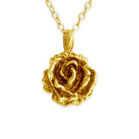Rose Bloom Us National Flower Floral Symbol Of Love Romantic Charm Pendant Necklace 14k Gold Plated Over 925 Sterling Silver Azaggi N0133g