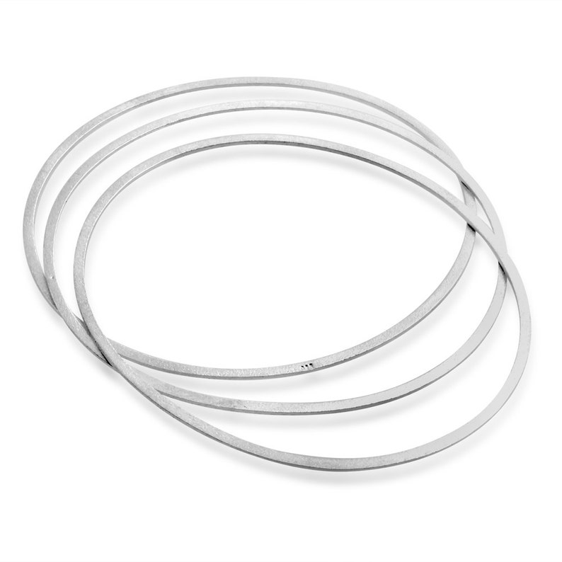 Thin Oval Bangles 1.8mm Set of 3 Small Bracelet #925 Sterling Silver #Azaggi B0655S