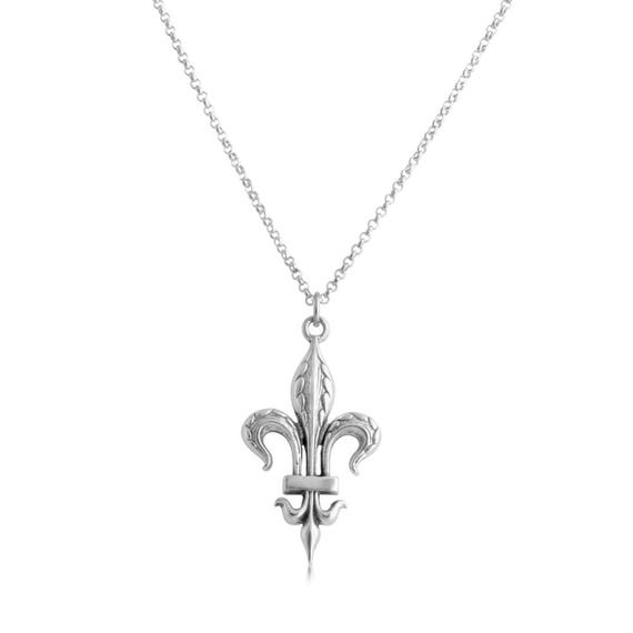 Azaggi 925 Sterling Silver Pendant Necklace Large Fleur de Lis French Lily Flower European Royal Symbol Double Sided Charm Pendant Necklace.This Unisex Silver Necklace is the Perfect Jewelry Gift