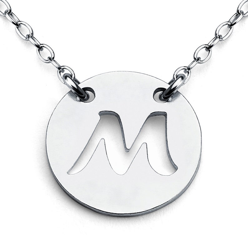 Openwork Initial Letter M Coin Charm Pendant Jump Ring Necklace #925 Sterling Silver #Azaggi N0427S/_M