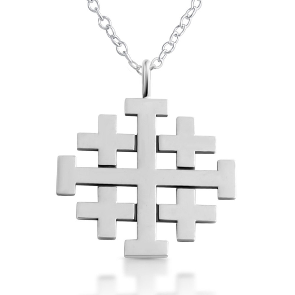 22 Azaggi Sterling Silver Handcrafted Jerusalem Cross Outlined Necklace