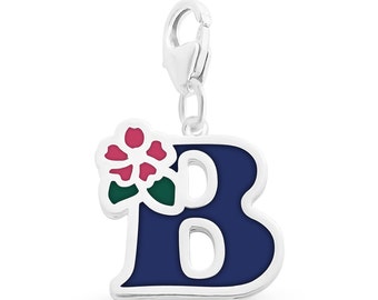 Enameled Initial Letter B with Flower Multi Colors Charm Pendant with a Lobster Claw Clasp #925 Sterling Silver #Azaggi P0854S_B_pc