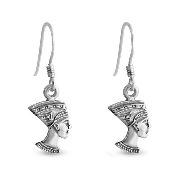 Nefertiti Ancient Egyptian Queen Historical Figure Drop Dangle Hook Earrings 925 Sterling Silver  E0521S