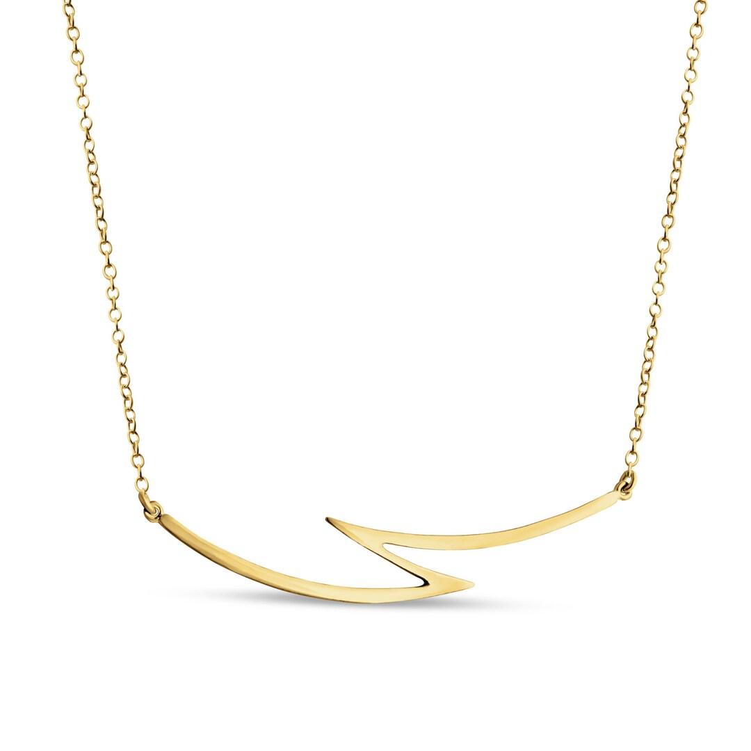 Lightning Bolt Sideways Charm Pendant Necklace 14K Gold Etsy