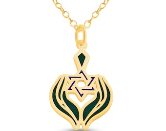 Green Enameled Hands Holding Star of David Jewish Charm Pendant Necklace #14K Gold Plated over 925 Sterling Silver New Year N0854G_Star_V2