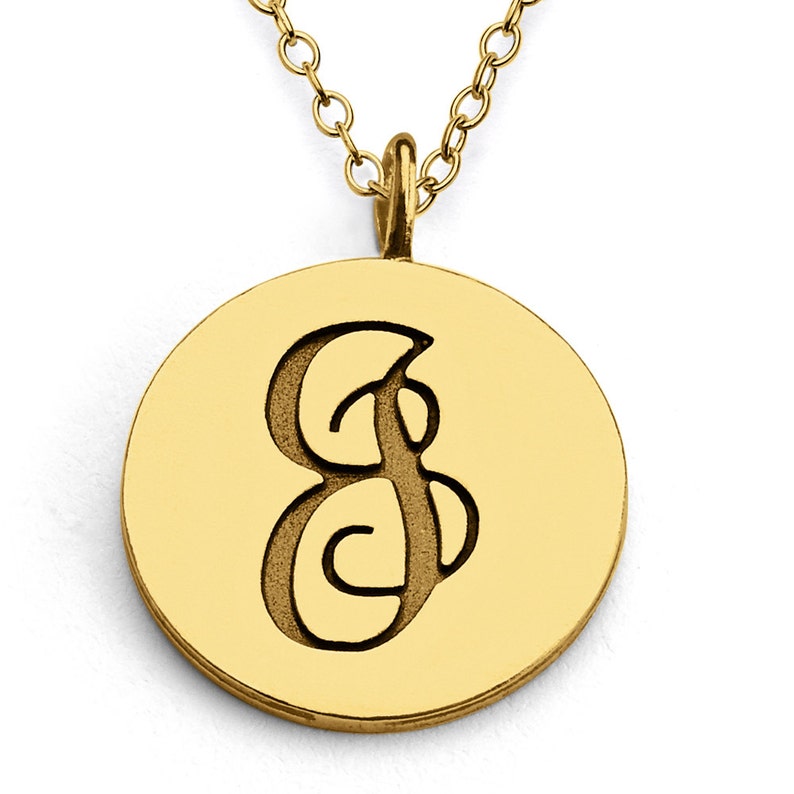 Scripted Initial Letter J Coin Charm Pendant Necklace 14K Gold Plated over 925 Sterling Silver N0428G_J image 1