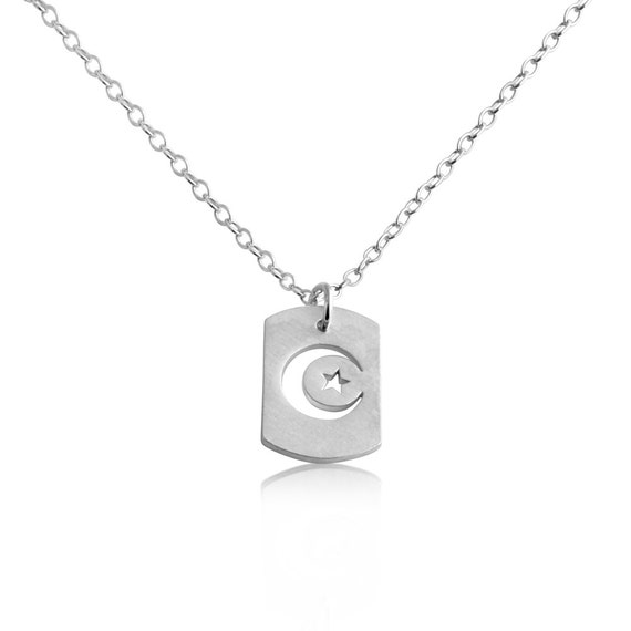 Azaggi 925 Sterling Silver Pendant Necklace Cresent Moon Star Celestial Symbols