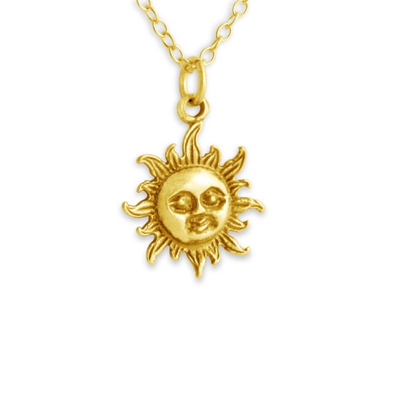 Azaggi Gold Plated Silver Necklace Smiling Sun Face Celestial Symbol Yellow Dwarf Star of the Solar System Cute Pendant Necklace.This Gold Plated Necklace is the Perfect Jewelry Gift