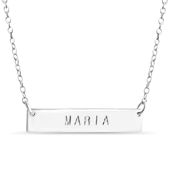 Name Bar Maria Charm Pendant Jump Ring Necklace 925 Sterling