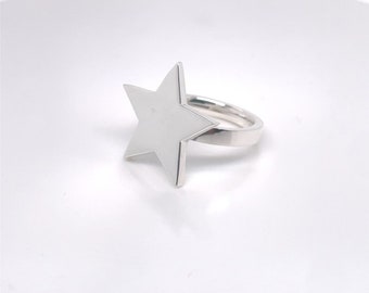 Large Solid Simple .925 Sterling Silver Statement STAR Ring_ R0896S