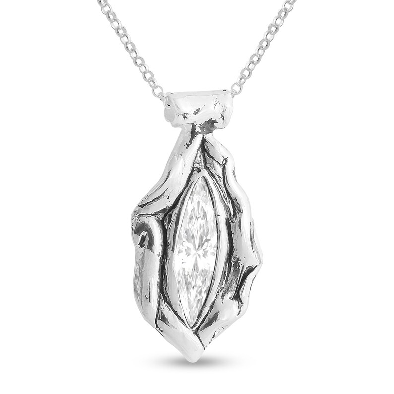 Clear Marquise Shaped Cubic Zirconia Stone Abstract Pendant Necklace #925 Sterling Silver #Azaggi N0331S/_white