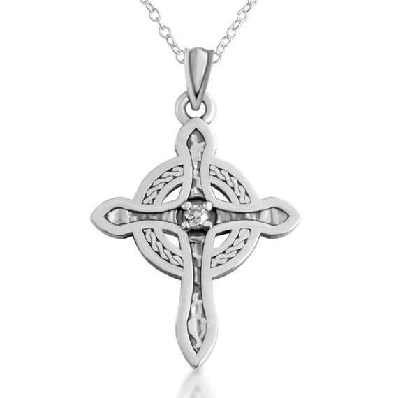 Celtic Trinity Emerald and Diamond Cross Necklace | USA Kilts