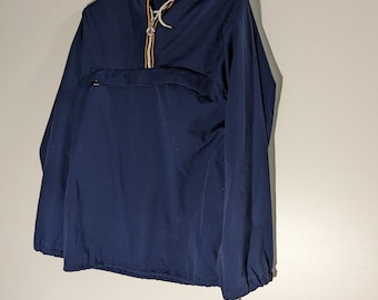 Vintage Dorbin K-Way Style Half Zip Cotton Hooded Jacket Made in Canada Navy Blue