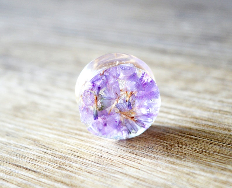 pressed flowers resin plugs real flower Gauges Plugs Gauge Plug Earrings ear plug natural plugs purple gauge flower ear tunnel floral Plug