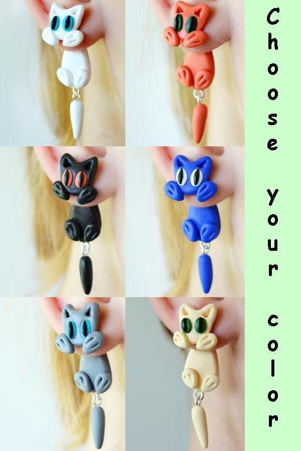 cat earrings ear jackets Climbers animal dangle earrings cute Etsy