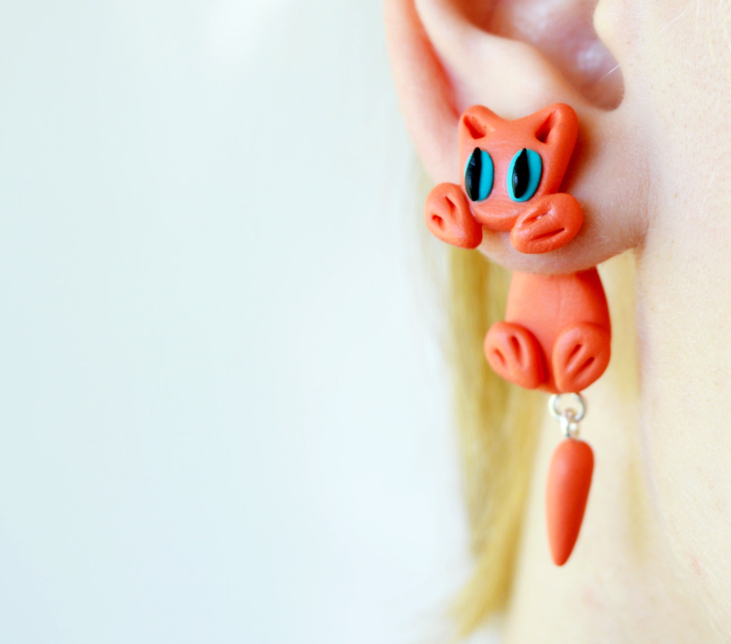 orange cat ear jacket unique front back earrings double sided