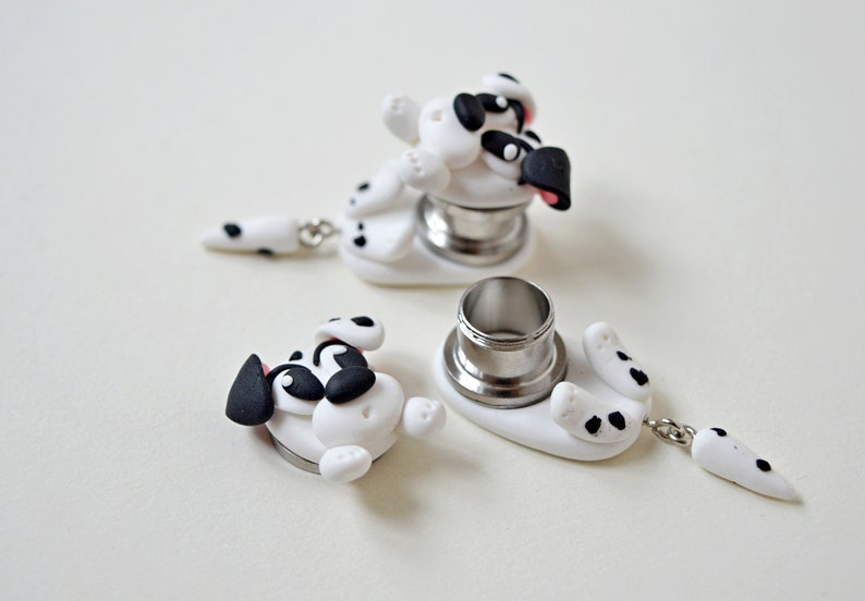 Dalmatian dog ear plugs dogs ear gauges Animal dangling gauges Etsy
