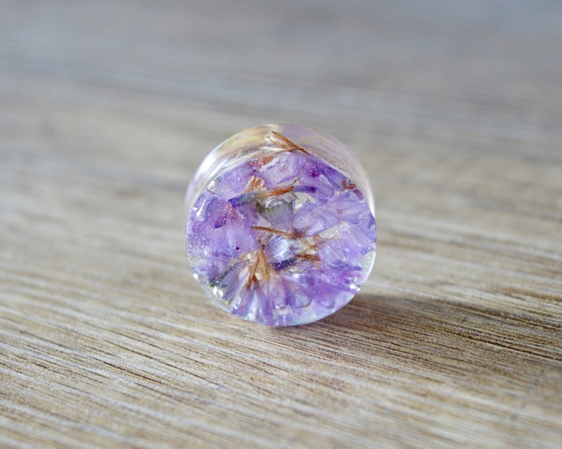 pressed flowers resin plugs real flower Gauges Plugs Gauge Plug Earrings ear plug natural plugs purple gauge flower ear tunnel floral Plug
