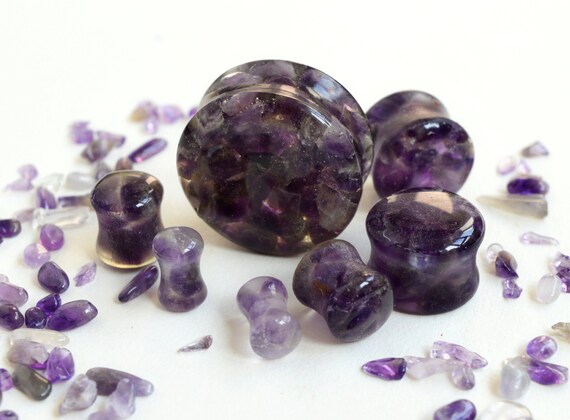 PAIR OF 5//8/" inch 16MM GEM FLESH TUNNELS w//stones EARLET PLUGS TUNNEL
