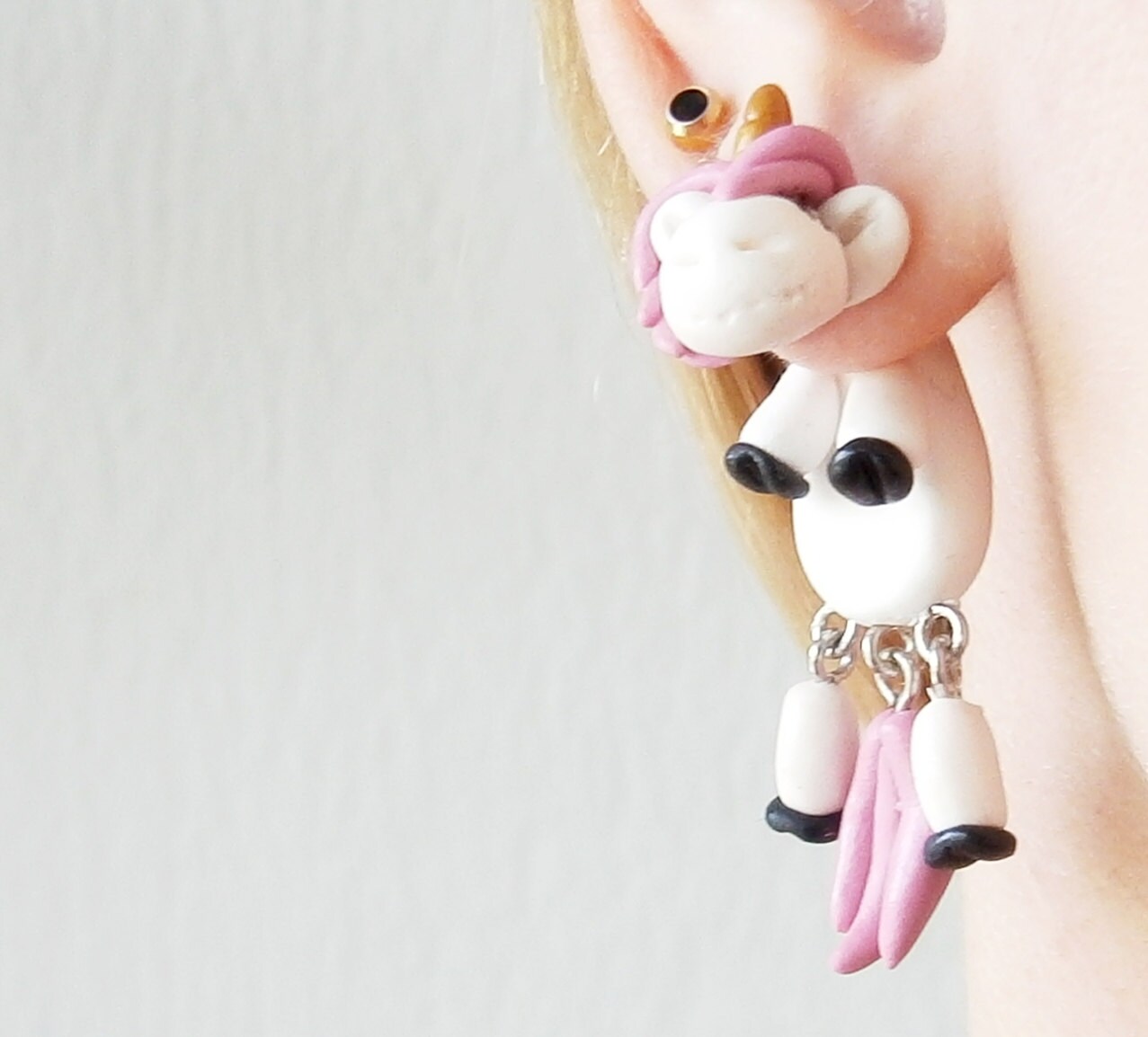 fake gauge plug two part earrings unicorn Polymerclay Etsy