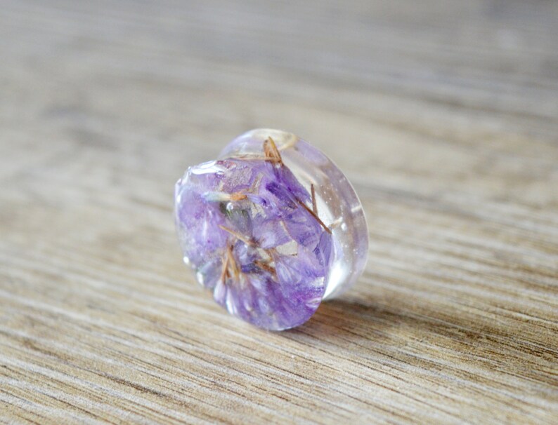 pressed flowers resin plugs real flower Gauges Plugs Gauge Plug Earrings ear plug natural plugs purple gauge flower ear tunnel floral Plug