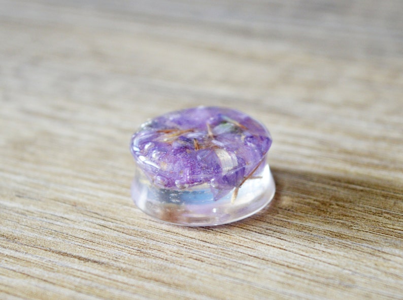 pressed flowers resin plugs real flower Gauges Plugs Gauge Plug Earrings ear plug natural plugs purple gauge flower ear tunnel floral Plug