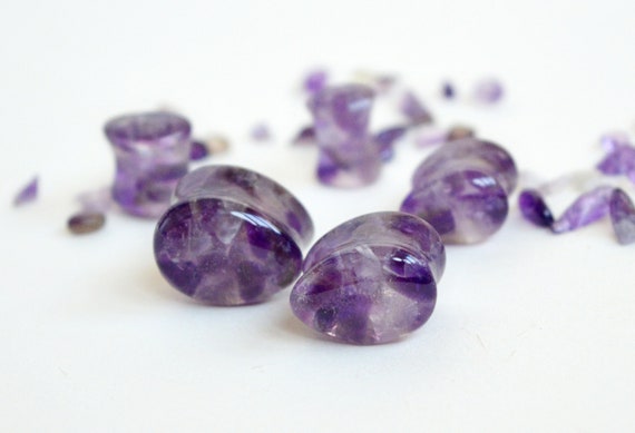 - New! Teardrop Shape Amethyst Stone Plugs 2G - 7//8/" Sizes // Gauges