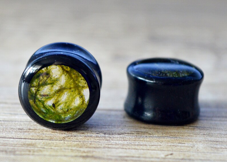 moss plugs real moss gauges green plugs floral gauges Girly plugs ear tunnels unique Gauge Plug Earrings 2g 0g 00g 12 916 58 1116 1316