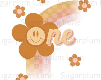 One Year Old Birthday Retro PNG | Sublimation Design | Babies First Birthday | DTF Design