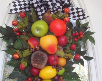 Williamsburg Colonial Fruit Swag, Thanksgiving, Christmas, All Season Front Door Wreath, Wall Decor, Wreath Alternative