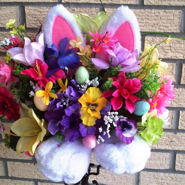 Spring Centerpiece, Easter Floral Arrangement, Bunny Ears and Feet, Home Decor