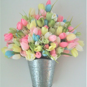 Spring Tulip Door Bucket, Mini Tulip Pail, XL Floral Wall Basket, Spring Home Decor, Wreath Alternative, Wall Decor, Mothers Day Gift