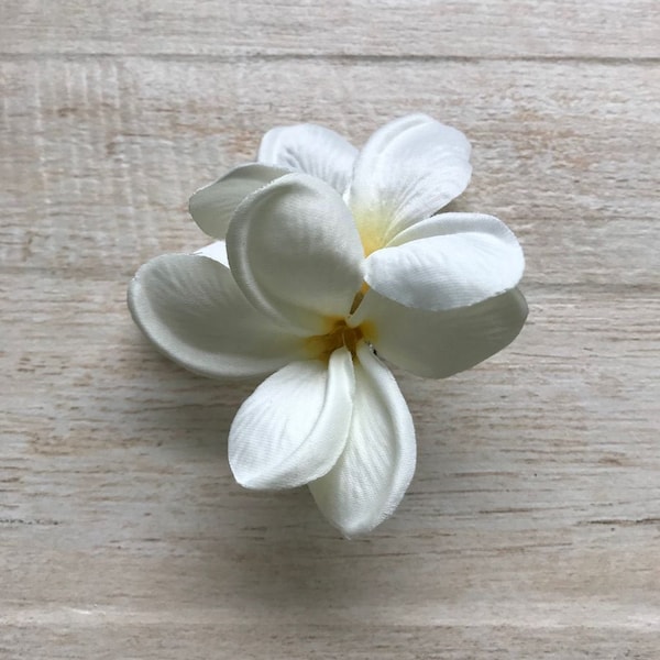 Plumeria Hair Clip Two Frangipani White Realistic Silk Flower Mermaid Costume Pin Up Surfer Girl Beach Wedding Tropical Hawaii Luau Festival