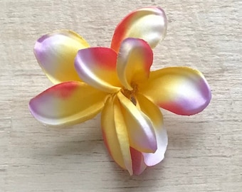 Plumeria Hair Clip Frangipani Flower Yellow Pink Purple Hippie Mermaid Costume Pin Up Surfer Girl Beach Wedding Tropical Hawaii Luau Fest