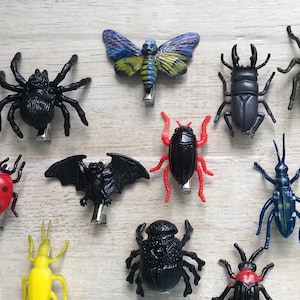 Bug Hair Clip Creepy Crawly Fun Halloween Goth Costume Birthday Party Favor Nature Lover Beetle Insect Spider Bat Death Moth Entomologist