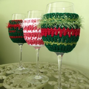 Ugly Christmas Sweater Wine Glass Cover Crochet Vineyard Tasting Party Favor Hostess Holiday Gift Beverage Drink Holder Tacky White Elephant