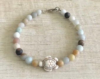 Turtle Amazonite Stacking Bracelet Honu Beach Jewelry Mermaid Costume Ocean Sea Surfer Girl Nature Boho Nature Girlfriend Wife Mother Gift