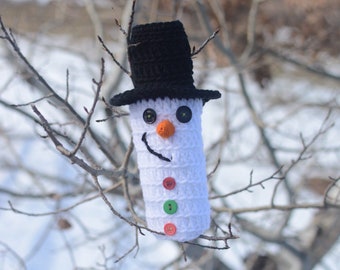 Snowman Bottle Cover Crochet Beer Soda Beverage Holder Hugger Insulator Winter Wedding Hostess Gift Ski Lodge Ugly Tacky Sweater Party Favor