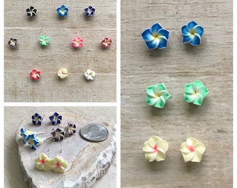 Plumeria Flower Earrings SMALL Fragipani Tropical Island Hawaii Luau Party Beach Jewelry Summer Wedding Ocean Sea Hibiscus Mother's Day Gift