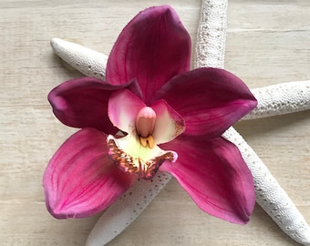 Orchid Hair Clip Large Fuchsia Pink Flower Cymbidium Hippie Mermaid Costume Pin Up Surfer Girl Beach Wedding Tropical Hawaii Luau Music Fest