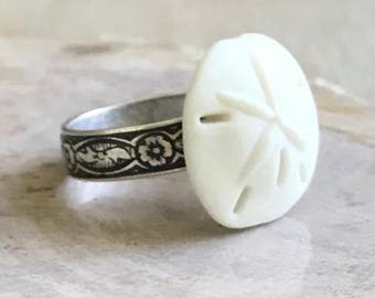 Sand Dollar Ring Adjustable Beach Jewelry Ocean Sea Surfer Girl Mermaid Costume Summer Tropical Island Hawaiian Luau Wedding Nature Boho