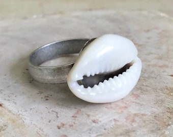 Cowrie Shell Adjustable Ring Beach Jewelry Ocean Sea Surfer Girl Mermaid Nature Boho Gypsy Hippie Modern Music Fest Girlfriend Wife Gift