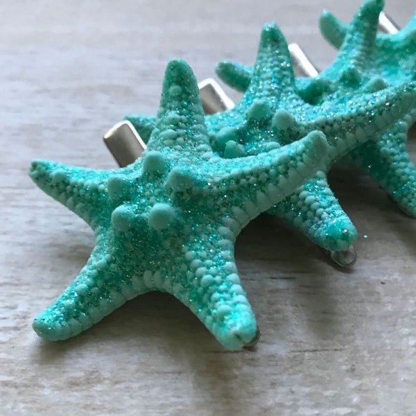 Starfish Hair Clip Teal Mint Glitter Ocean Hairstyle Summer Beach Wedding Mermaid Costume Halloween Hawaii Luau Tropical Outdoor Music Fest