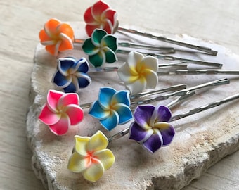 Plumeria Flower Hair Pin Tropical Island Hawaiian Luau Mermaid Costume Boho Beach Wedding Music Fest Surfer Pin Up Girl Birthday Party Favor