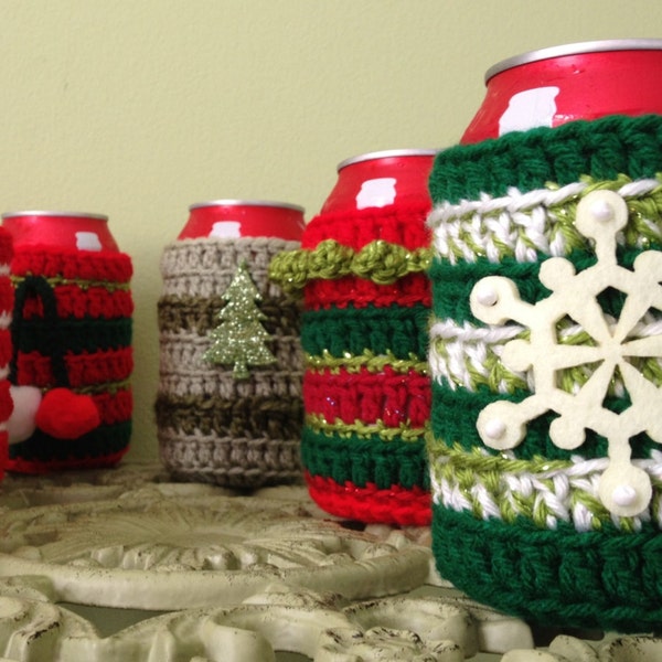 Ugly Christmas Sweater Beer Can Cover Tacky Party Favor Crochet Drink Mason Jar Hostess Gift Secret Santa Holiday White Elephant Office Gift