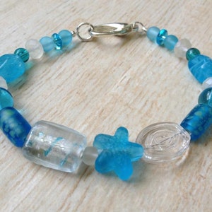 Starfish Sea Glass Bracelet Blue White Ocean Jewelry Mermaid Costume Under The Sea Surfer Girl Hawaiian Tropical Island Summer Beach Babe