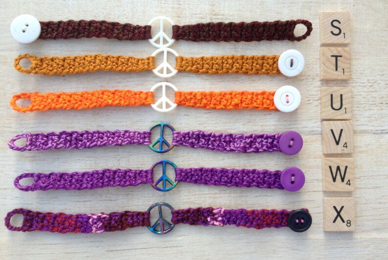 Peace Sign Friendship Bracelets Crochet Birthday Party Favor Hippie Costume Music Festival Retro Accessory Preteen Teen Adult Surfer Girl