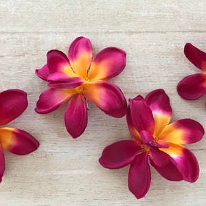 Plumeria Hair Clip Frangipani Flower Fuchsia Orange Hippie Mermaid Costume Pin Up Surfer Girl Beach Wedding Tropical Hawaii Luau Festival image 3