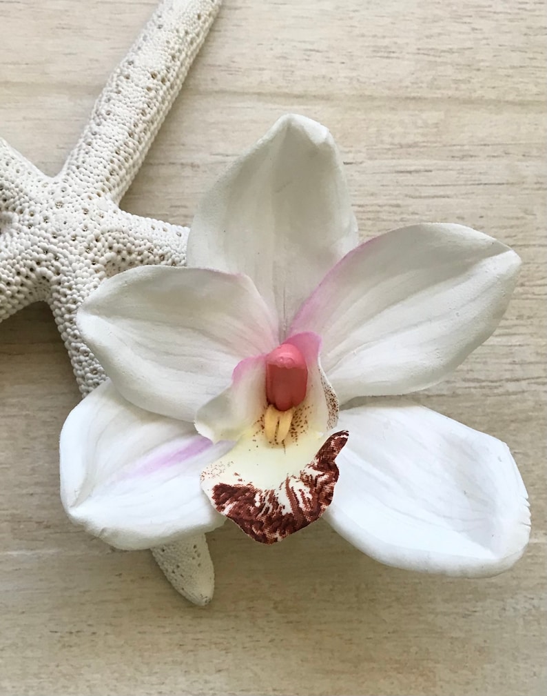 Orchid Hair Clip Large White Silk Flower Cymbidium Hippie Etsy
