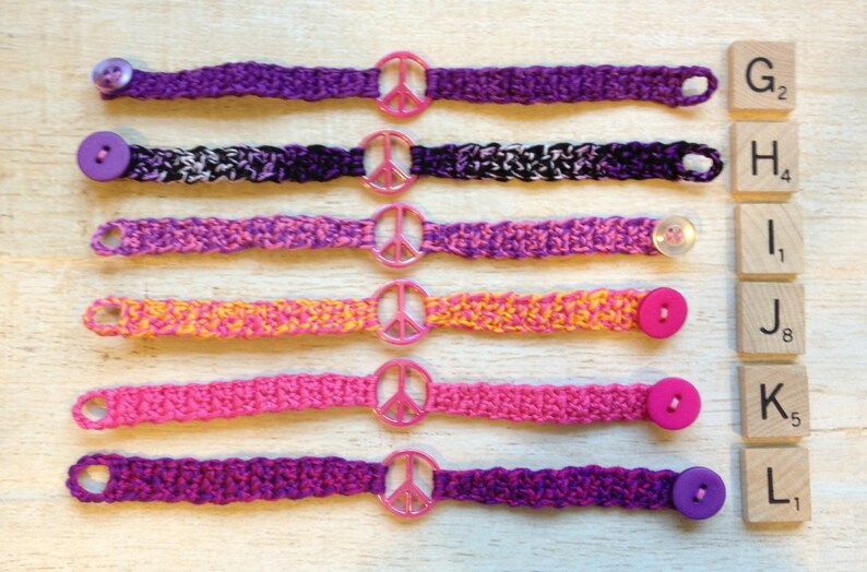 Peace Sign Friendship Bracelets Crochet Birthday Party Favor Hippie Costume Music Festival Retro Accessory Preteen Teen Adult Surfer Girl
